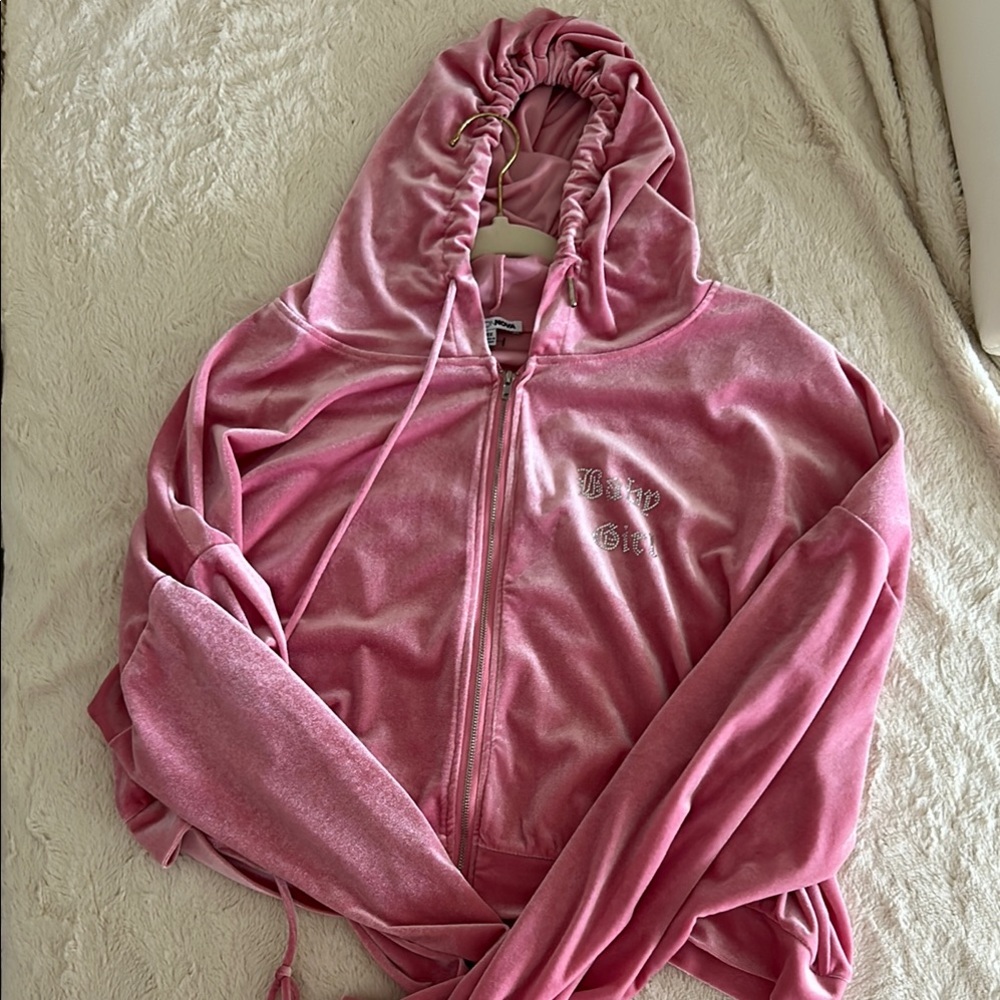 Pink Velour Zip-Up Hoodie